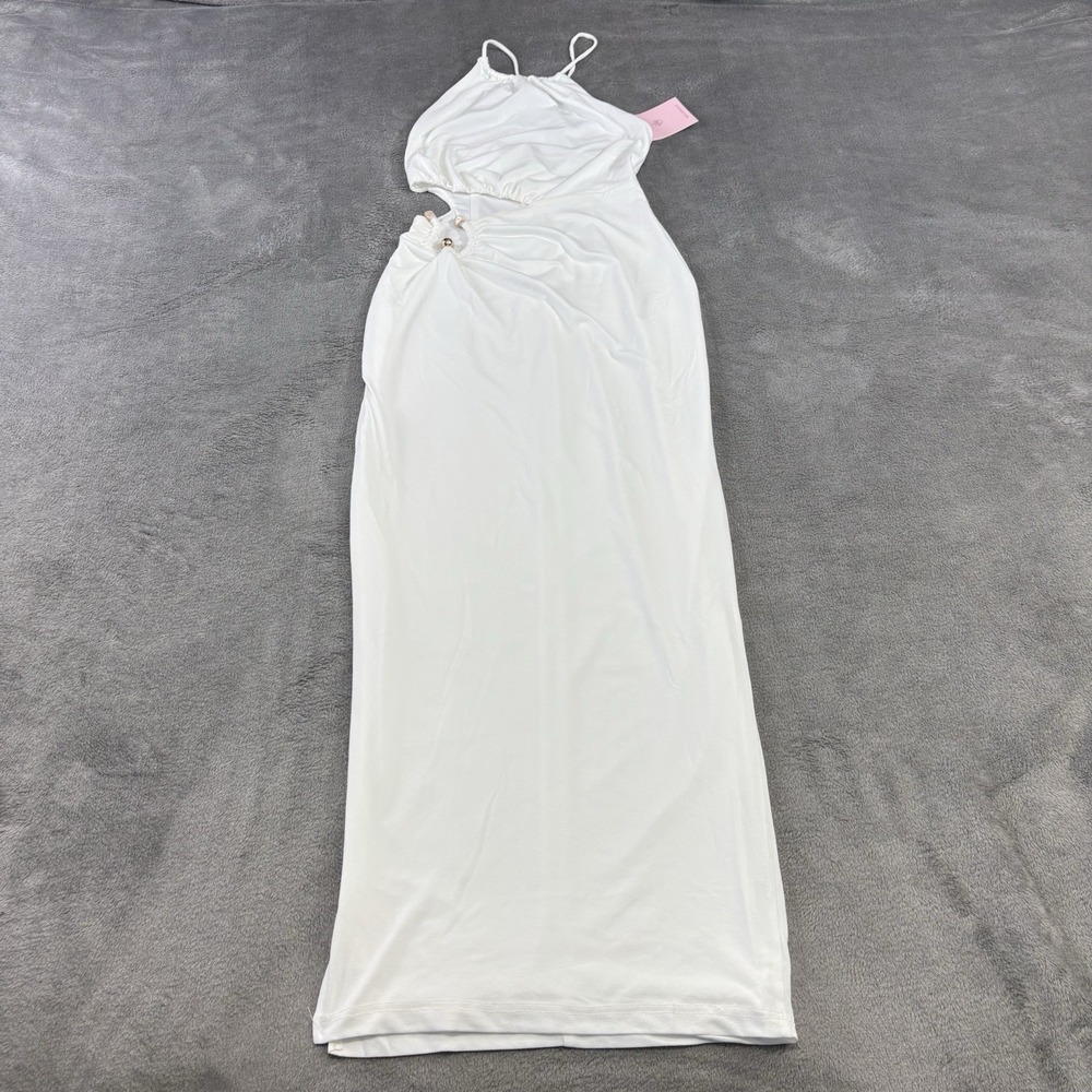 Hello Molly Maxi Dress South of France Halter Neck White XS Cut Out Slit Wedding